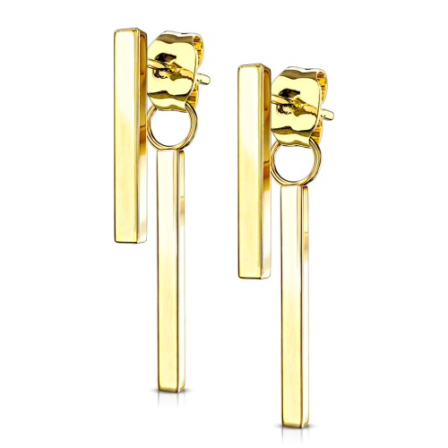 Pair of earrings with two gold-colored steel hanging bars