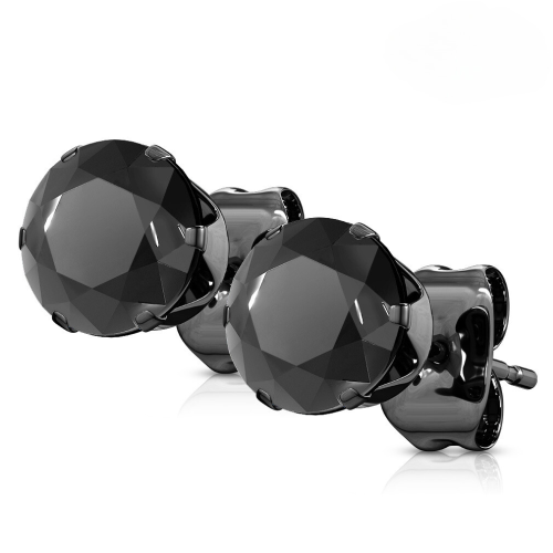 Pair earrings man woman teen steel all black round diams