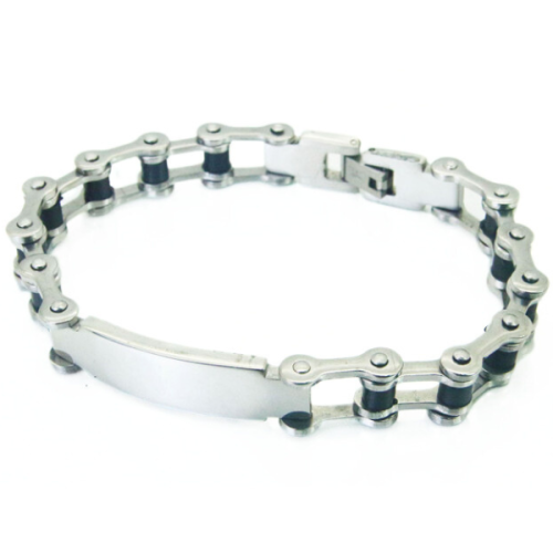 Bracelet gourmette homme acier noir chaine de moto biker à personnaliser 22cm fermé