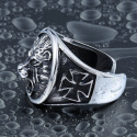 Anillo abierto hombre acero cruz de Malta cabeza de león rugiente