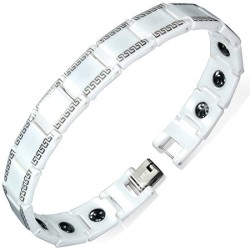 NUOVO BRACCIALE BARBA DA UOMO CON MOTIVO GRECA MAGNETICO IN CERAMICA BIANCA MAGNETICA