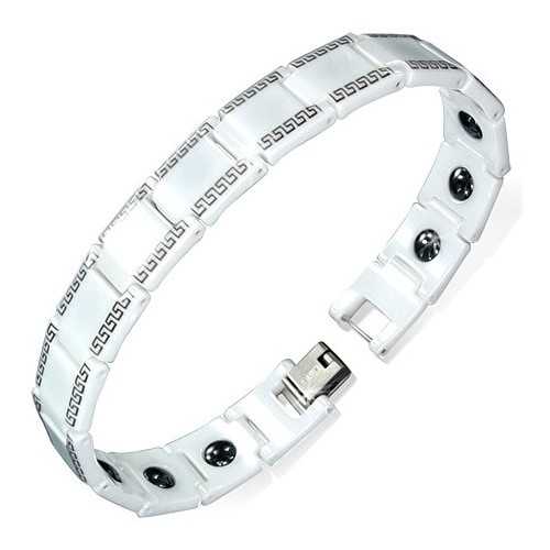 BRACELET GOURMETTE HOMME CERAMIQUE BLANCHE MAGNETIQUE MOTIF GREC NEUF