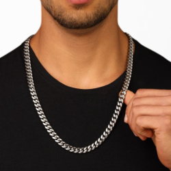 Men's blackened Cuban mesh chain stainless steel width...