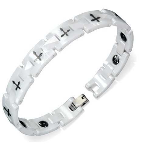 CROCE NERA MAGNETICA BIANCA CERAMICA DA UOMO DA DONNA NUOVA