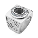 Bague chevalière homme acier et pierre sertie onyx noir ovale facetté
