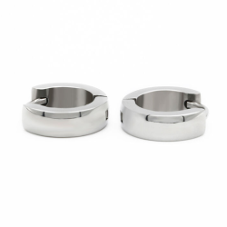 Pendientes para hombres Créoles de acero inoxidable efecto de plata espejo con clip