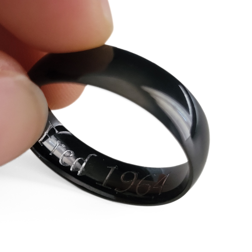 Men's ring engagement woman couple steel color black 6mm customized interior engraving