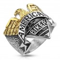 Mann Ring Mann Solide Stahl & Goldene Platte American Biker Neuve