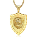 Collana da uomo con pendente in acciaio placcato oro con stemma testa di leone in oro zecchino in rilievo