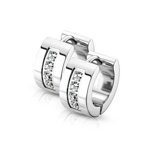 Coppia orecchini Creoles donna uomo acciaio chic strass settie argento colore