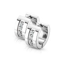 Pair Earrings Creoles Woman Man Steel Chic Strass Settie Silver Color