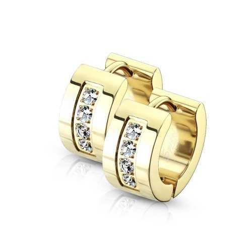 Coppia orecchini Creoles donna uomo acciaio chic strass settie color oro