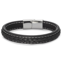 Herrenarmband aus echtem geflochtenem Leder und Edelstahlverschluss, 21 cm