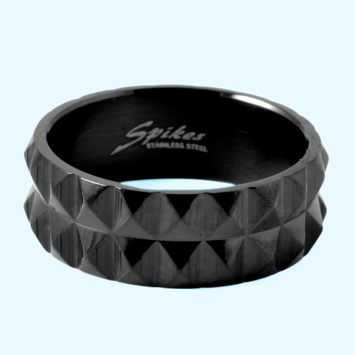 Anello anello uomo acciaio nero colore pointe picot look biker rock