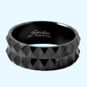 Men's ring in black steel with picot point rock biker look