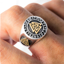 Anillo de sello de acero vikingo nórdico triángulo de Odin Valknut usado por un hombre