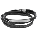 Bracelet cuir véritable acier multirangs noir homme plaque acier à personnaliser labophoto