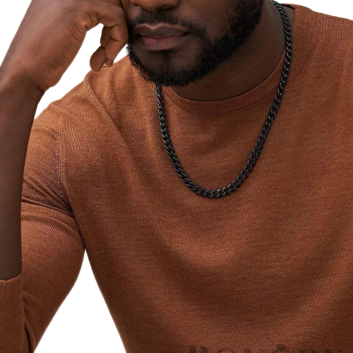 Catena da uomo in acciaio inossidabile nera maglia cubana bling rapper 60 cm 10 mm