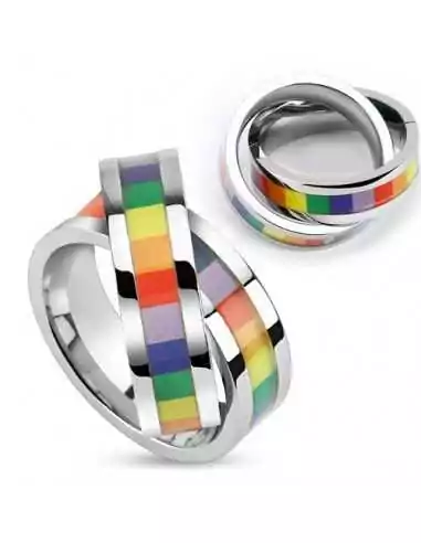 PENDANT WOMAN MAN STEEL DOUBLE RING GAY PRIDE LESBIEN UNION + 1 NEW CHAIN
