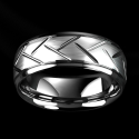 Stainless steel wedding ring with stried grooves on black background