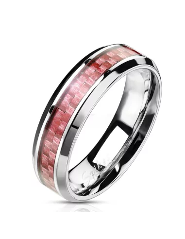 Ring for women in stainless steel and pink carbon fiber band