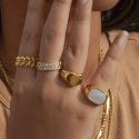 Bague chevalière femme acier dorée à l'or fin forme ring heart woman