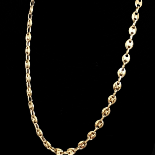Collier grain de café acier inoxydable doré à l'or fin chaine homme 60cm 7mm fond noir