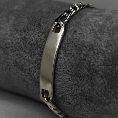 Armband Mesh Figaro Mann Stahl Gravierplatte 8mm 21cm