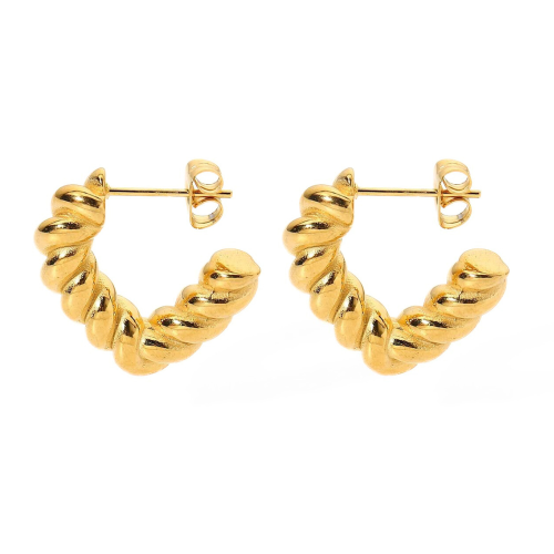 Women's Creole Earrings Gold Steel with Gold Thin Stranded Rod