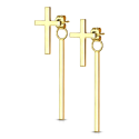 Pair of women's cross earrings and dangling bar in fine gold-plated steel