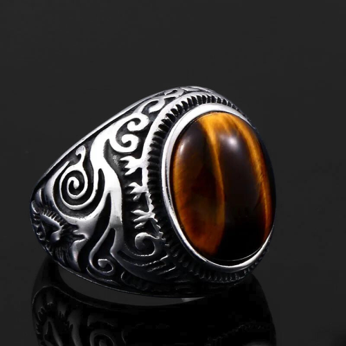Anillo de sello para hombre en acero tribal...