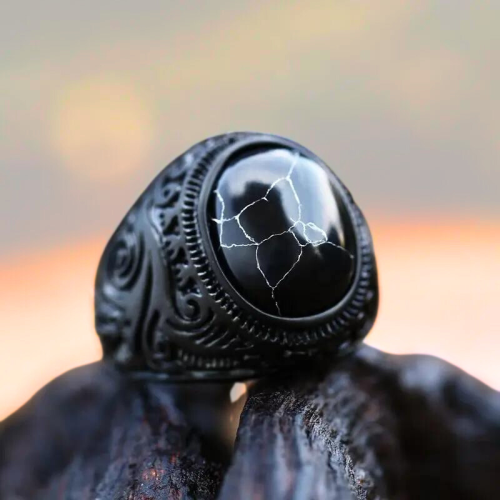 Black marble stone hair for men stainless steel