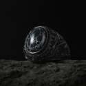 Signet ring for men in black stainless steel spiral with marble stone