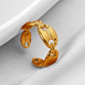 Women's adjustable open coffee bean ring stainless steel fine gold
