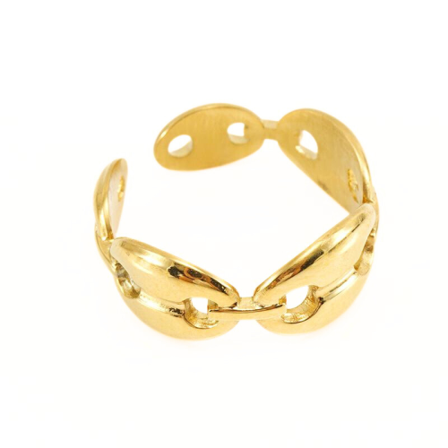 Bague grains de café ouverte réglable femme acier inoxydable or fin