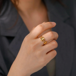 Anillo abierto ajustable en forma de grano de café para...