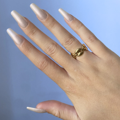 Women's adjustable open coffee bean ring stainless steel fine gold