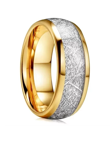 Alianza anillo de boda hombre acero o meteorito de incrustación fina