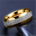 Alianza personalizable | Anillo de acero de oro e inlay meteorito