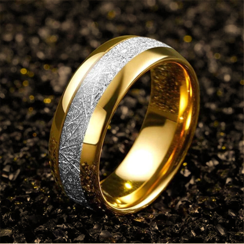 Customizable Man Alliance | Gold Steel Ring & Inlay Meteorite