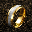 Alianza personalizable | Anillo de acero de oro e inlay meteorito