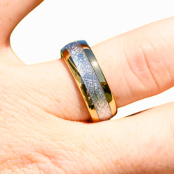 Alliance Anillo de bodas Hombre Acero Oro Fino Inlay Street Meteorite 2