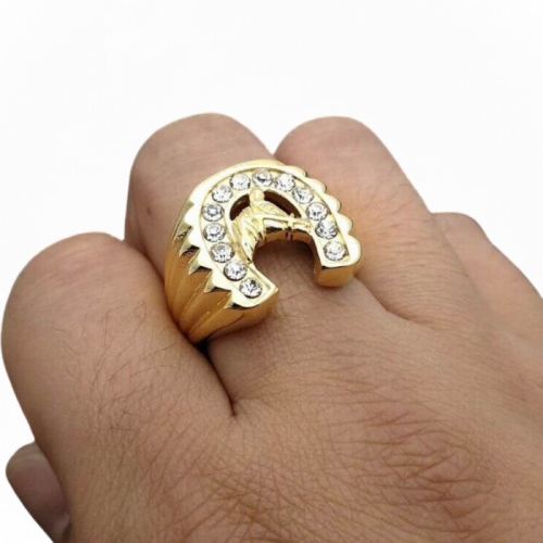 Men's signet ring, golden steel, gold...