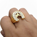 Men's signet ring, golden steel, gold horseshoe, horse riding enthusiast