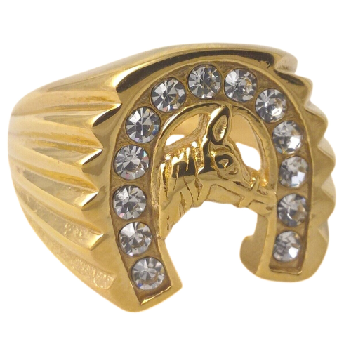 Anello con sigillo da uomo, acciaio dorato,...