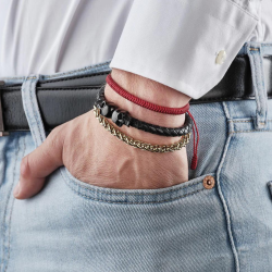 Bracciale in pelle con fibbia magnetica in acciaio inox biker