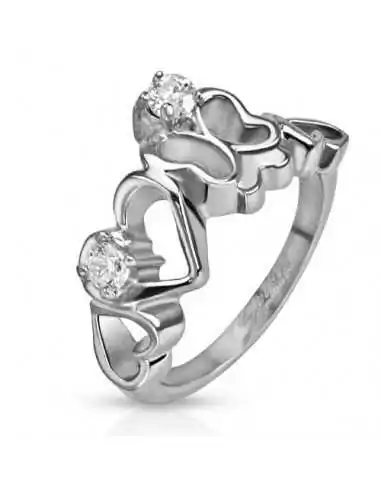 WOMEN'S RING STEEL and ZIRCONIA SILVER REFLECT BUTTERFLY AND NEW HEART