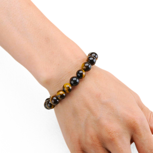 Bracelet oeil de tigre perles 10mm femme homme protection zen chakra porté