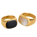 Anillo de sello para mujer en acero dorado con oro fino, a elegir entre nácar o negro