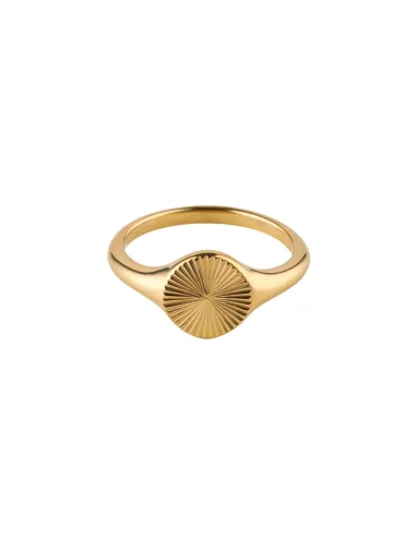 Sunray signet ring for women in modern fine gold-plated steel